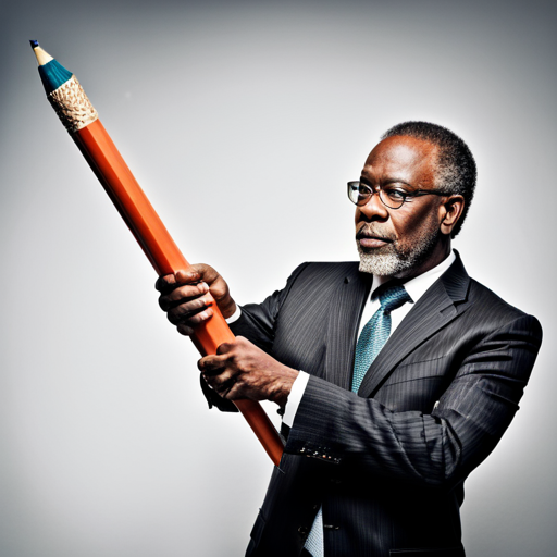 Man holding a huge pencil.